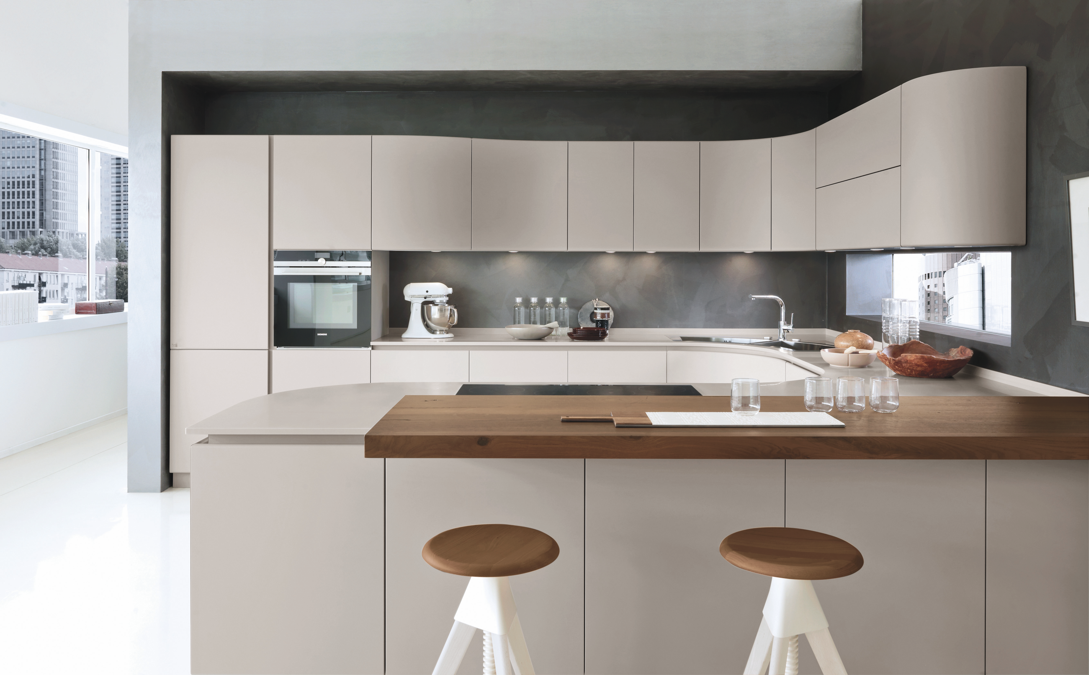 Illustration of a modern Italian kitchen with elegant cabinets and stylish designs